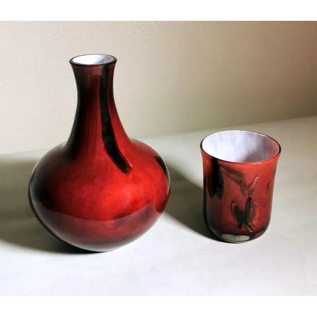 Mid-Century Modern Vintage La Rochère French Night Bottle Blown & “Incamiciato” Glass- 2 Pieces For Sale - Image 3 of 13