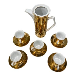 Vintage Gold-Gilded Porcelain Espresso Set - 11 pcs For Sale
