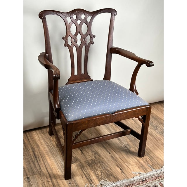 Antique Chippendale Walnut Open Arm Chair C. Late 18th Century For Sale - Image 4 of 12
