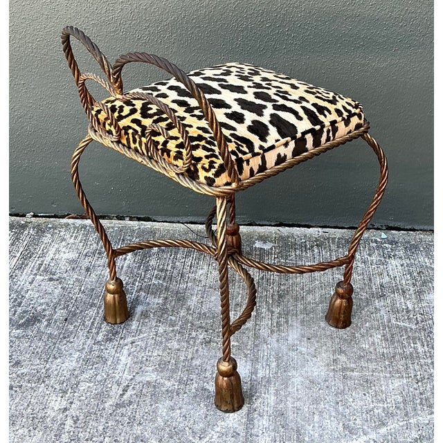 Wood Vintage Twisted Rope and Tassel Vanity Stool For Sale - Image 7 of 12