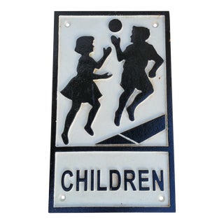 Cast Iron 'Beware Children Playing' Sign For Sale