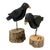 Late 20th Century Pair of Vintage John Brannon Folk Art Wooden Black Crows on Stands For Sale