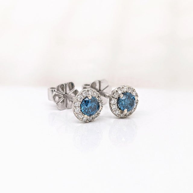 2020s Blue Diamond Stud Earrings With Natural Diamonds in Solid 14k Gold: Round 3.5mm, Pair For Sale - Image 5 of 7