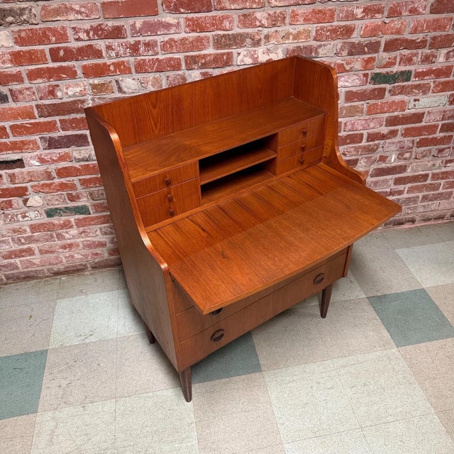 Brown Mid 20th Century Danish Modern Teak Secretary Desk For Sale - Image 8 of 9