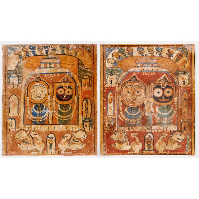 19th Century India Orissa Jagannath Vishnu Paintings Pair Set of Two Natural Pigments For Sale - Image 12 of 13