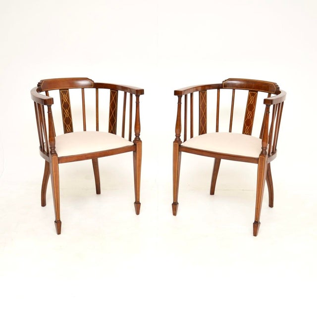 Antique Edwardian Inlaid Walnut Armchairs, 1900, Set of 2 For Sale - Image 11 of 11