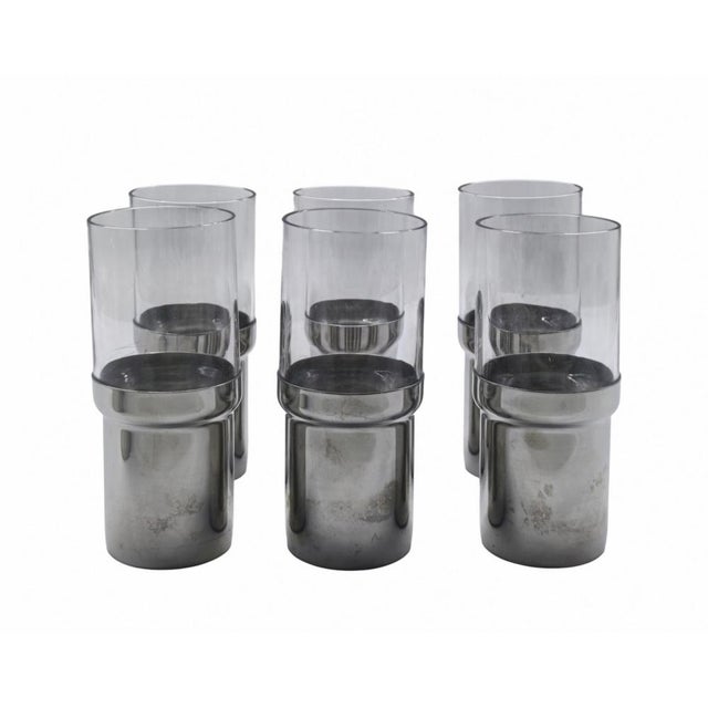 Mid-Century Modern Stainless Steel Shaker and Glasses from Pran, Italy, 1970s For Sale - Image 3 of 8