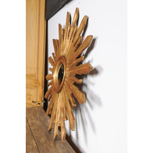 Large Vintage French Midcentury Sunburst with Small Convex Mirror Plate For Sale - Image 11 of 11