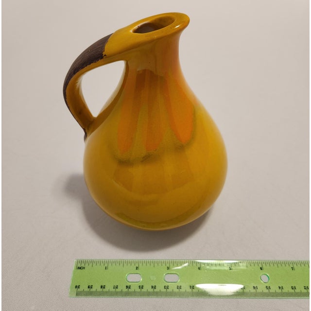 Mid-Century Modern Harvest Gold Drip Glaze Ceramic Handled Pitcher Ewer - 7" For Sale In Orlando - Image 6 of 7