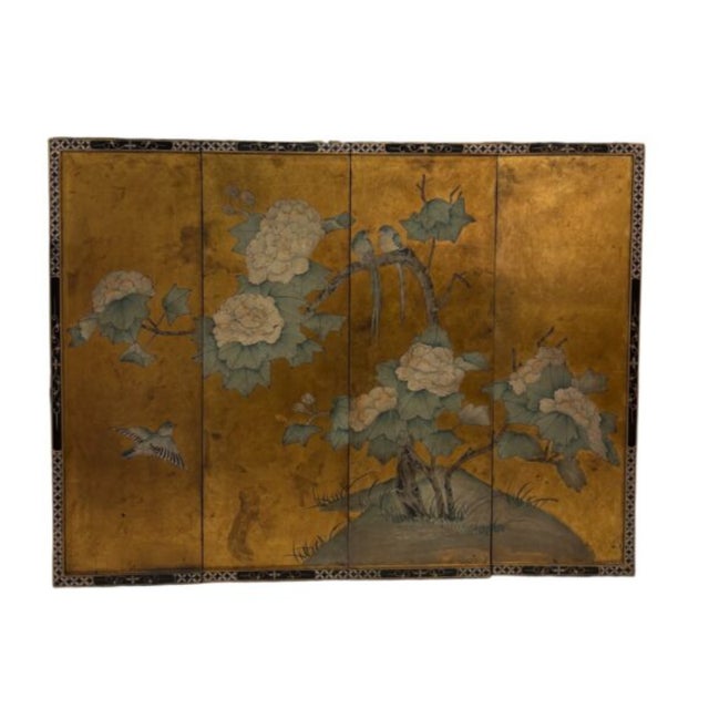 Paint Golden Oriental Screen with Flowers and Birds, 1890s For Sale - Image 7 of 7