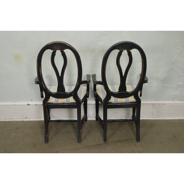 French Country Style Set of 8 Distressed Black Painted Dining Chairs ...
