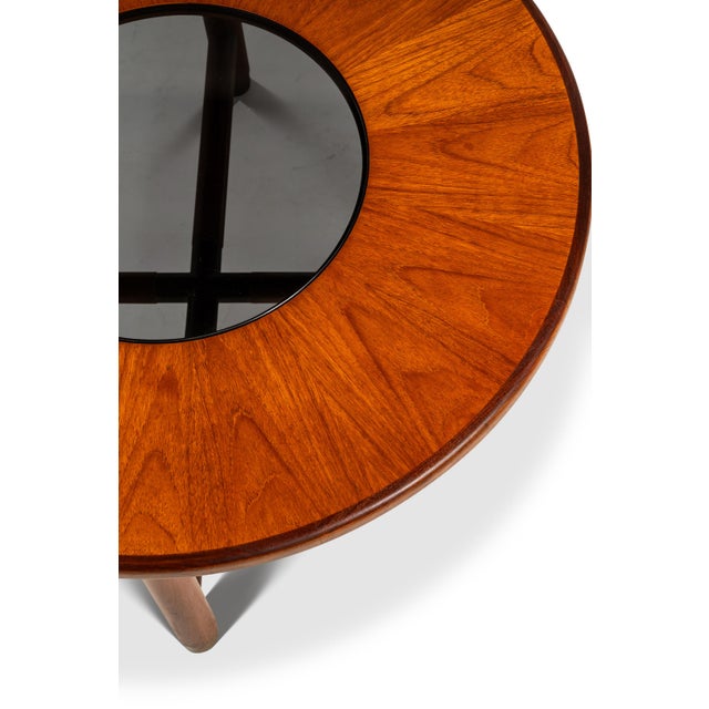 Mid-Century Danish Modern "Donut" Table in Solid Teak W/ Glass Inlay & Brass Detailing Attributed to G-Plan, England, C. 1970s For Sale - Image 14 of 17