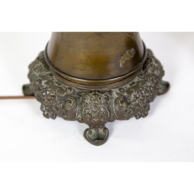 Bronze Late 19th Century Meiji Japanese Cast Bronze Relief Chrysanthemum & Birds Lamps - a Pair For Sale - Image 8 of 13