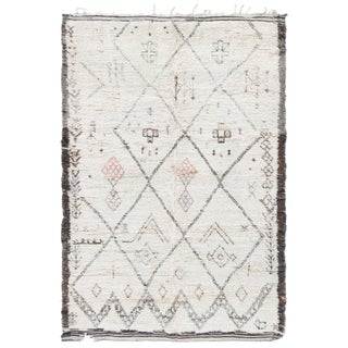 Doris Leslie Blau Moroccan Vintage Geometric Cream Hand-Knotted Wool Rug For Sale
