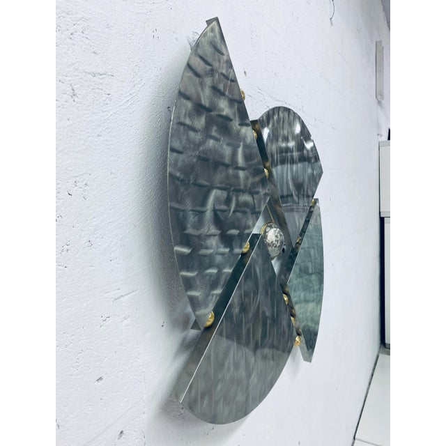 Metal Mid90s Contemporary Steel and Brass Wall Sculpture For Sale - Image 7 of 12