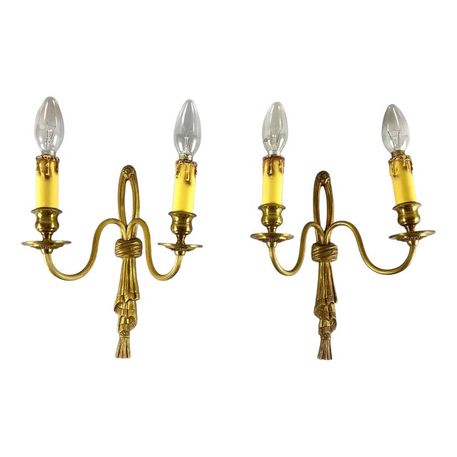Vintage Bronze Wall Sconces with Faux Candles, Set of 2 For Sale