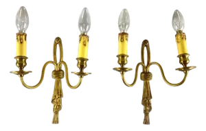 Vintage Bronze Wall Sconces with Faux Candles, Set of 2