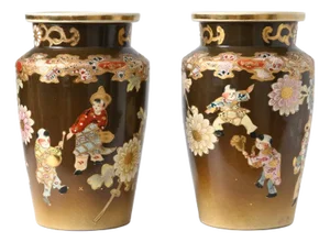Antique Japanese Children Playing Satsuma Vases, 1890s, Set of 2