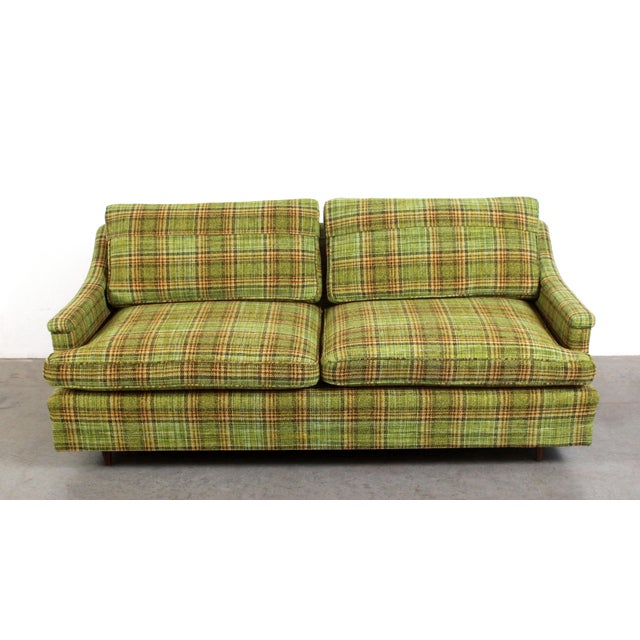 Mid Century Modern Cabin Chic Green Plaid Sofa / Loveseats Available