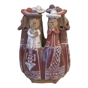 Peruvian Folk Art Circle of 6 Women Whistle Terra Cotta Pottery