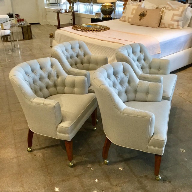 1970s Vintage Upholstered Game Chairs on Casters - Set of 4 | Chairish