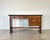 1940s Art Deco desk, walnut wood, black aniline details.