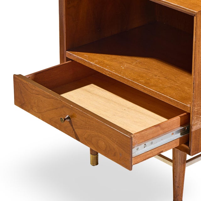 Paul McCobb Style Furnette Mid Century Walnut and Brass Nightstands - Pair For Sale - Image 9 of 11