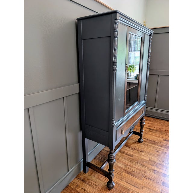 Farmhouse Vintage 1930's Jacobean Walnut Hutch/China Cabinet For Sale - Image 3 of 15