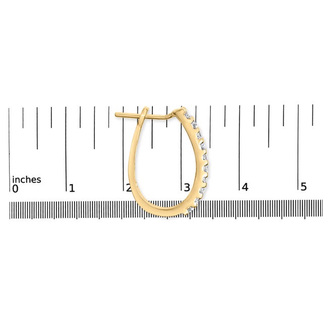 10K Yellow Gold 1.0 Cttw Round and Baguette-Cut Diamond Hoop Earrings (I-J Color, I2-I3 Clarity) For Sale In New York - Image 6 of 6