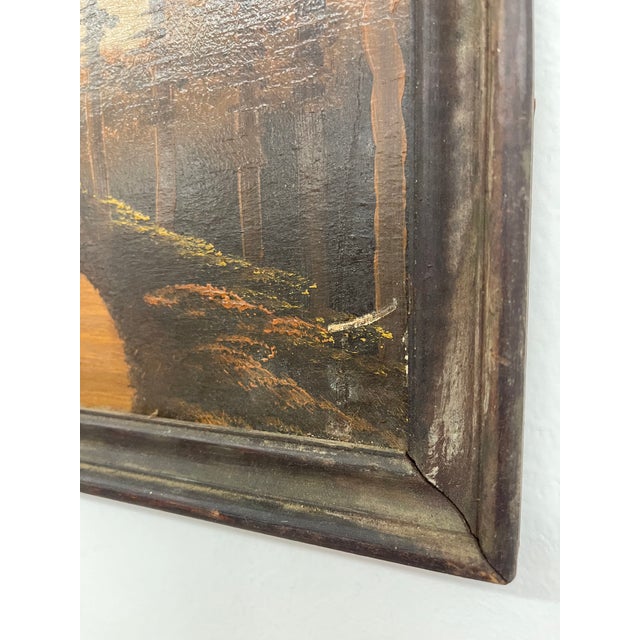 Vintage Framed Landscape Painting of Mountain Path at Sunset, Signed, Folk Art Style For Sale In Seattle - Image 6 of 9
