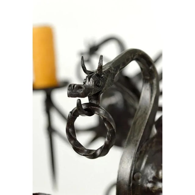 Italian Wrought Iron Chandelier with Dragons, 1890s For Sale - Image 10 of 13