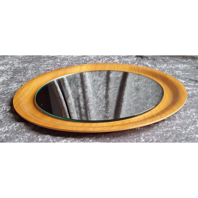 Mid-Century Minimalist Wall Mirror with Curved Ash Wood Frame, 1960s For Sale - Image 4 of 6