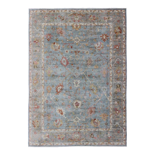 Keivan Woven Arts Angora Oushak Rug, Hand-Knotted Wool in Lt Blue, 9'3"x12'5" For Sale