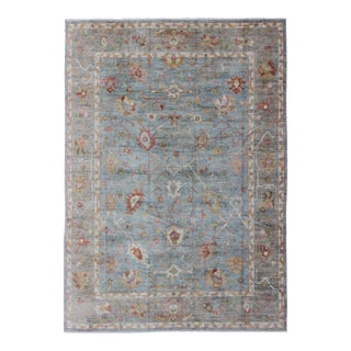 Keivan Woven Arts Angora Turkish Oushak Rug in Light Blue, Silver and Multi Colors For Sale