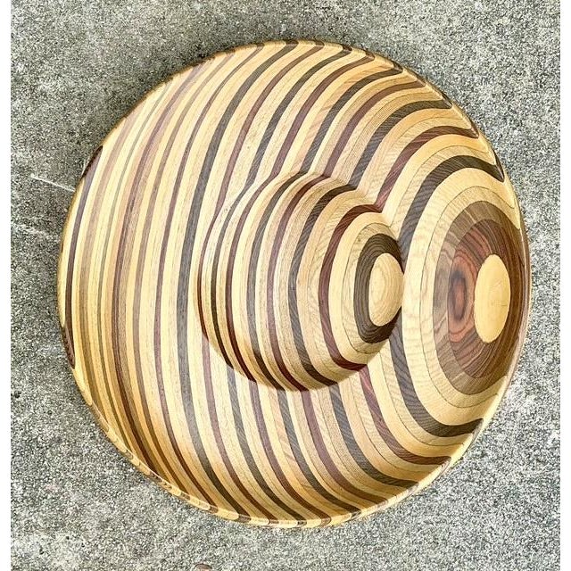 Vintage Inlay Wood Monumental Bowl For Sale - Image 4 of 12