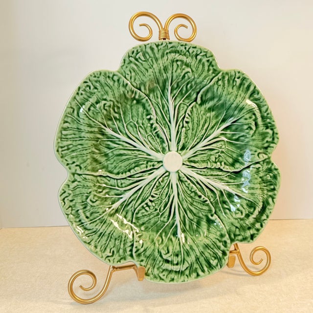 Farmhouse Bordallo Pinheiro Green Cabbage Platter Majolica 12” Late 20th Century For Sale - Image 3 of 11