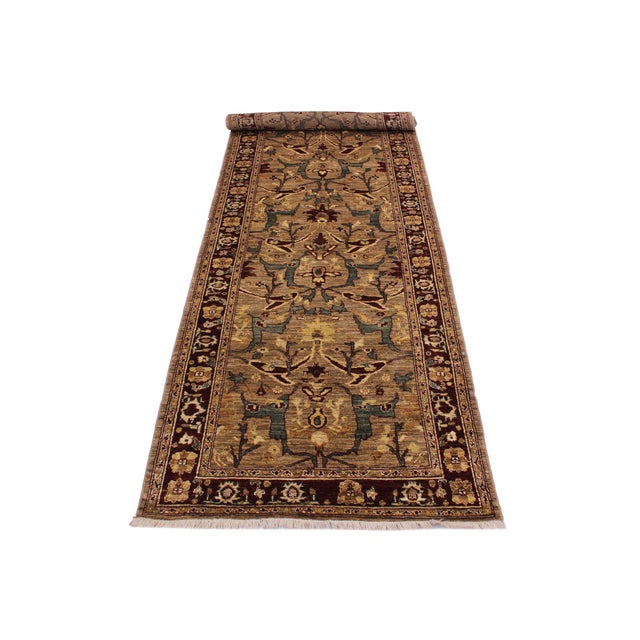 1990s Ziegler Nikia Dark Tan/Dark Red Wool Runner Rug- 3'10'' X 13'1'' For Sale - Image 5 of 10