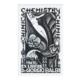 1945 Italian Engraving Bookplate (Ex Libris), Chimica, Chemistry, Chimie (Matted) For Sale