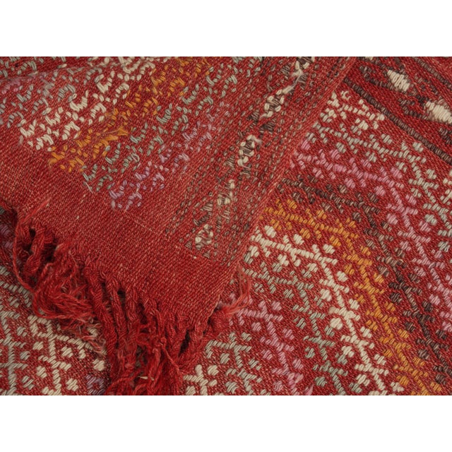 1970s Vintage Handmade Wool Cotton Red Area Rug For Sale - Image 9 of 11