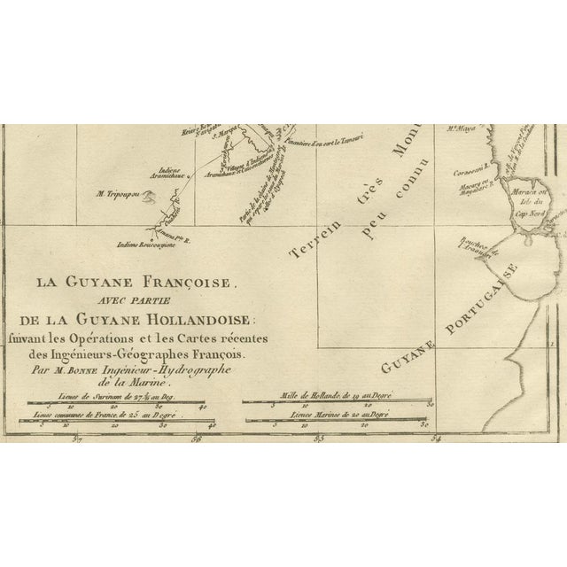 French Guiana and Suriname Colonial Map of the Guianas by Rigobert Bonne, 1780 For Sale - Image 4 of 9