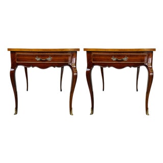 1970s High-Shine French Provincial-Style Inlaid Mahogany Side Tables by Sherrill Furniture - A Pair For Sale