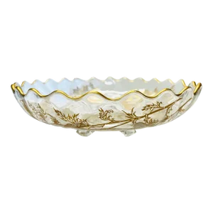 Vintage Ruffed Edged Gold Inlay Glass Bowl