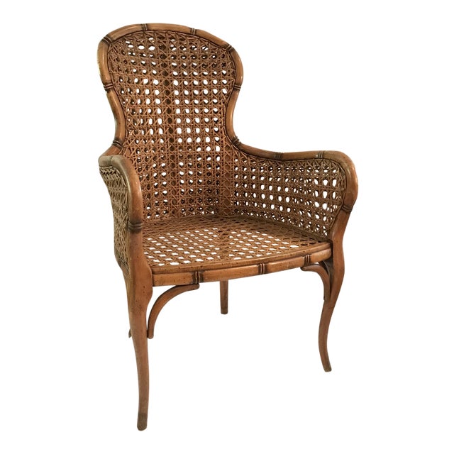Vintage Carved Wood and Cane Arm Chair Chairish