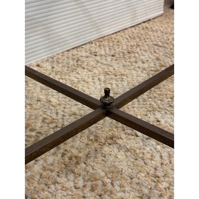 Late 20th Century Mastercraft Hollywood Regency Brass Hoof Feet Coffee Table Racetrack Glass Top For Sale - Image 5 of 13