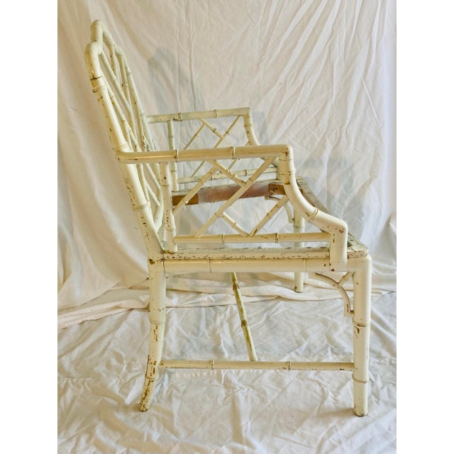 1960s Vintage English Chinese Chippendale White Painted Arm Chair Classic Arm Chair in the English Chinese Style For Sale - Image 5 of 8