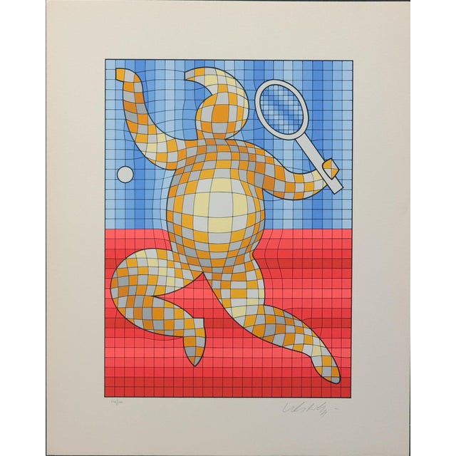 Paper Vintage Victor Vasarely the Tennis Player LTD Serigraph, Hand Signed Art Limited Edition For Sale - Image 7 of 8