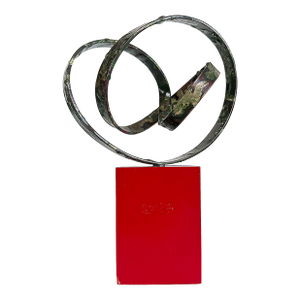 Late 20th Century Small Organic Biomorphic Patinated Ribbon Sculpture on a Plinth