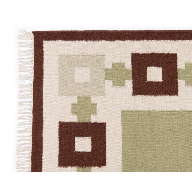Transitional Part & Parcel Goods Wool Chain Rug 2’6” x 10', Sage, Chocolate, Celadon and Eggshell For Sale - Image 3 of 5