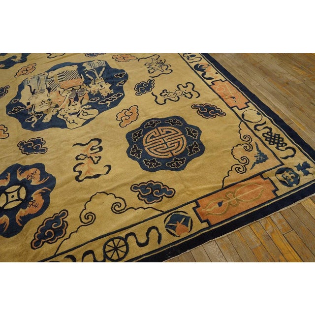 1890s Ivory Antique Scenic Animal Cloud Pictorial Chinese Scholars Peking Rug For Sale - Image 11 of 12