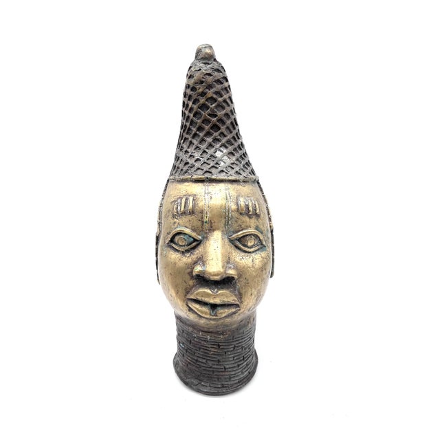 Metal Nigerian Artist, Large Benin Memorial Head Sculpture, 20th Century, Bronze For Sale - Image 7 of 18